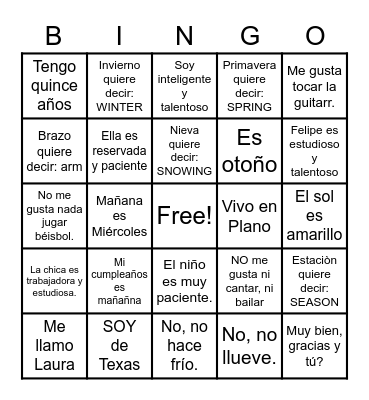 Personal Pronouns and the verb Ser Bingo Card