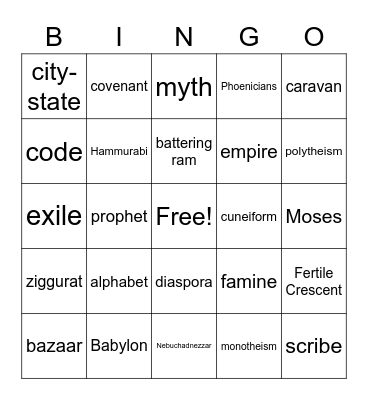 The Fertile Crescent Bingo Card