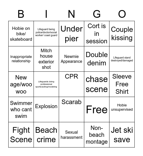 Baywatch Super Bingo Card