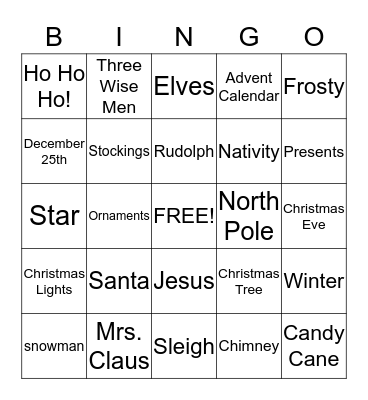 Holiday Bingo Card