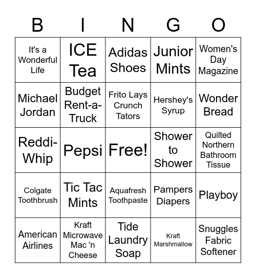 HOME ALONE PRODUCT PLACEMENT Bingo Card