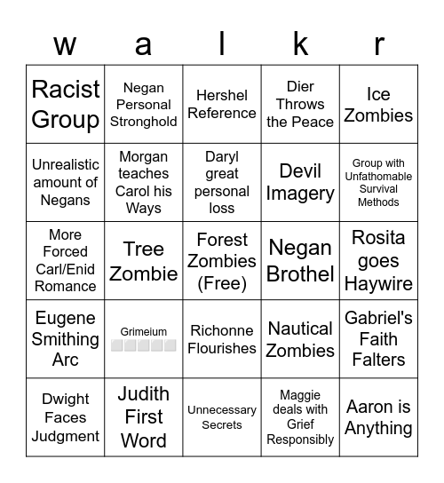 TWD SEASON 7 Bingo Card