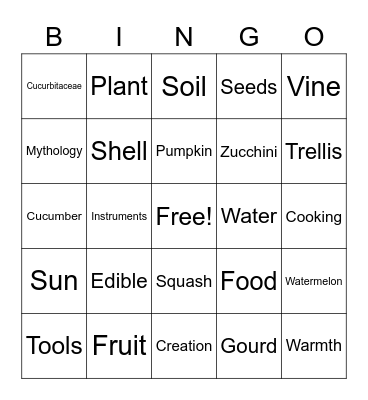 Cucurbitaceae Bingo Card