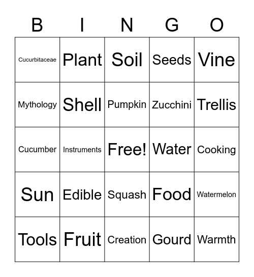 Cucurbitaceae Bingo Card