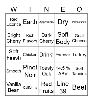 Line 39 Pinot Noir Bingo Card