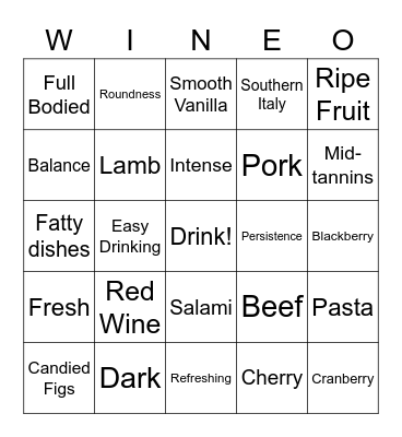 Barone Montalto Passivento Bingo Card