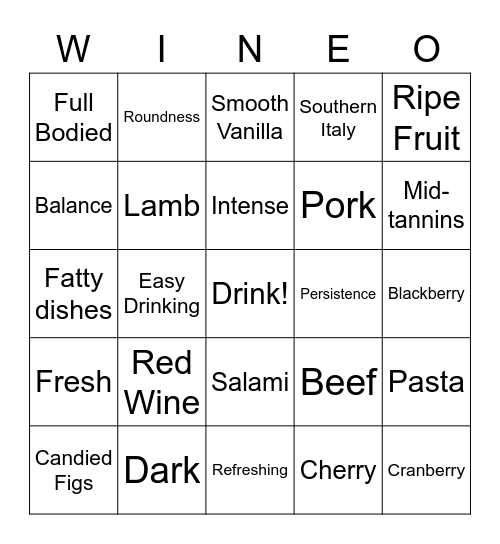 Barone Montalto Passivento Bingo Card