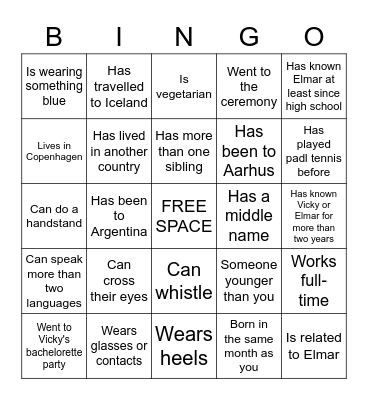 Wedding Bingo Card