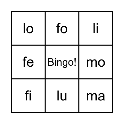 Je lis les syllabes! Bingo Card