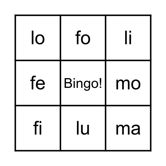 Je lis les syllabes! Bingo Card