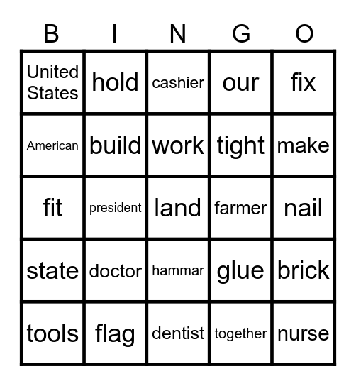 Pluto Vocabulary Bingo Card