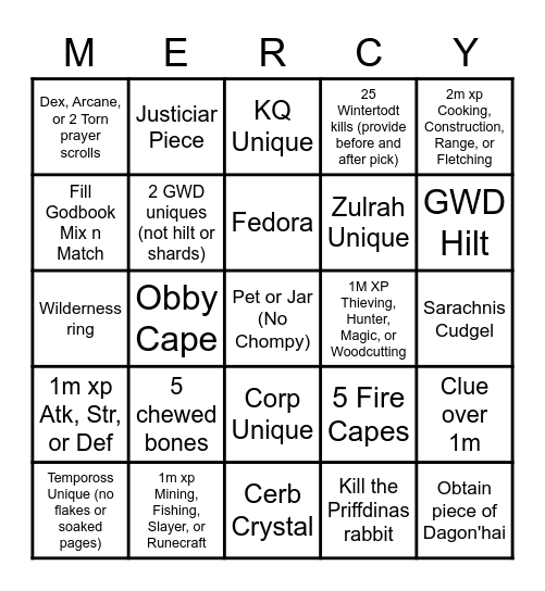 Mercy Solo Bingo 11/21 Bingo Card