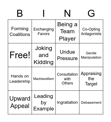 Leadership Influence Bingo Card