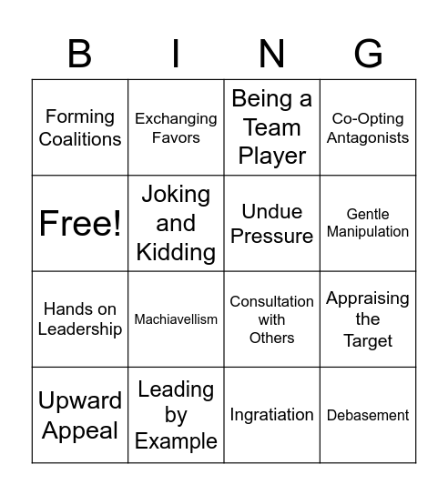 Leadership Influence Bingo Card