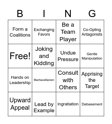 Influence Tactics Bingo Card