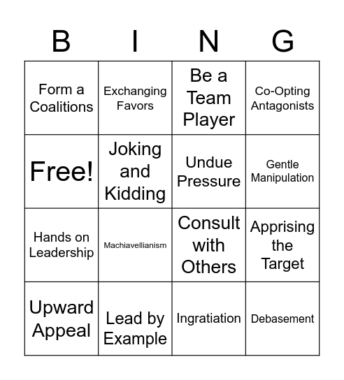Influence Tactics Bingo Card