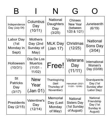 Auditing & Recoveries Holiday Bingo Card