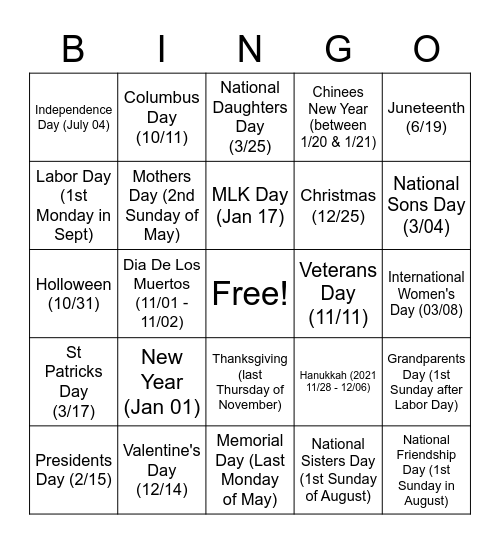 Auditing & Recoveries Holiday Bingo Card