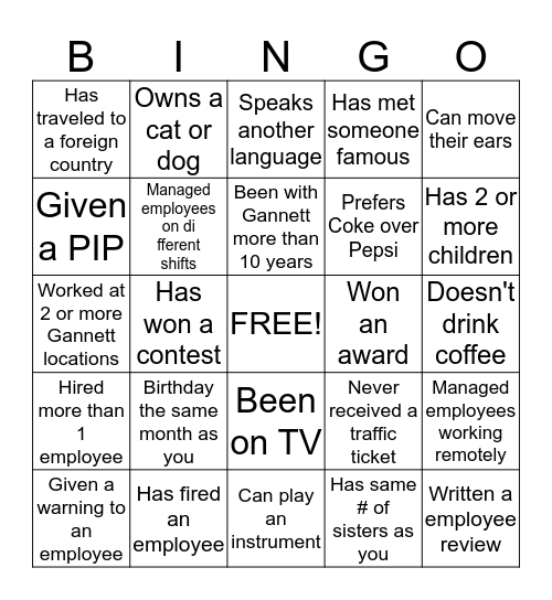 Manager Bingo Card