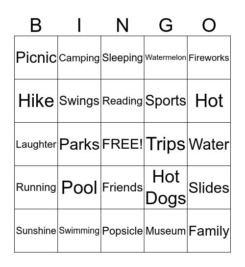 Summer Fun Bingo Card