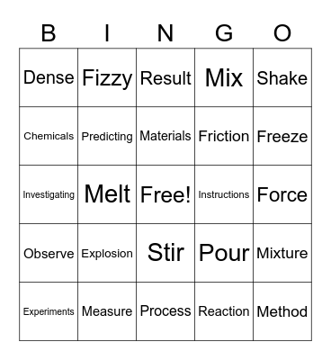 Mad Science Bingo Card