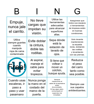 Safety Bingo Card