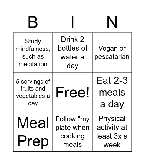 Food for Thought Bingo Card