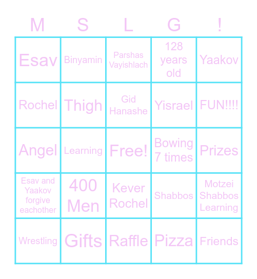 Parshas Vayishlach Bingo Card