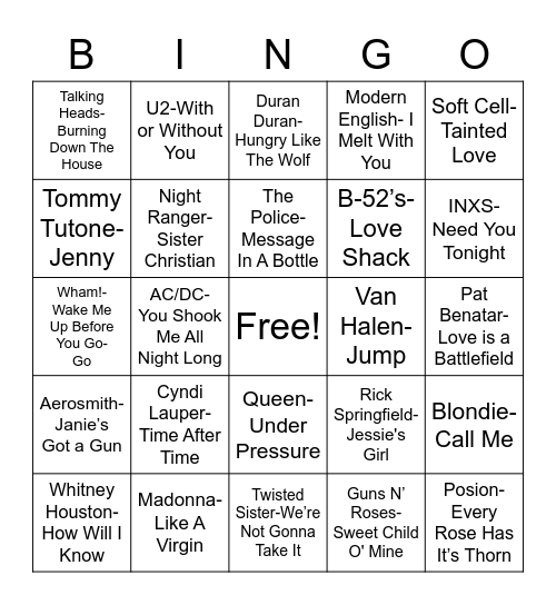 Total Quiz presents Radio Bingo: 80's Music Bingo Card