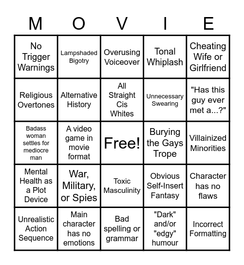 Film Bro Bingo Card