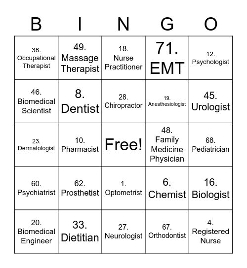 JFK Medical Club Bingo Card