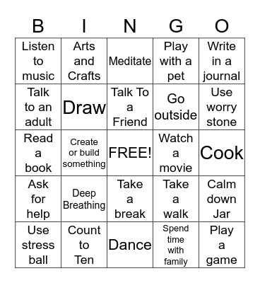 Coping Skills Bingo Card