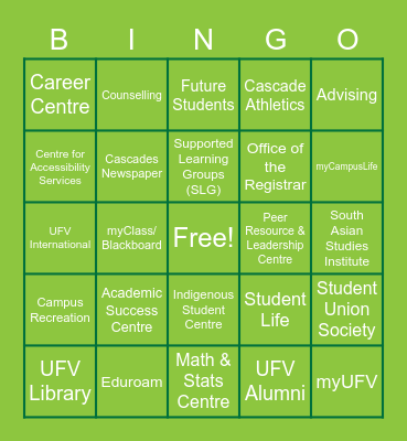 CONNECT UFV Bingo Card