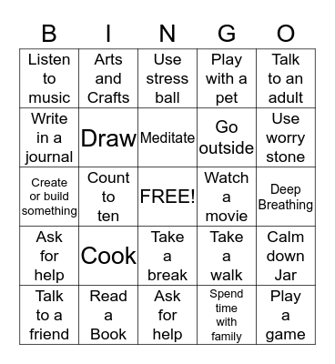 Coping Skills Bingo Card