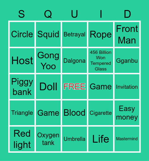 Squid Game Bingo Card