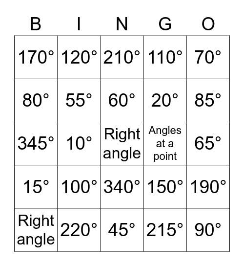 Angles Bingo Card