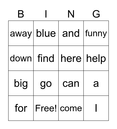 Week 1 Sight Words Bingo Card