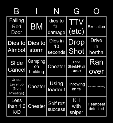 Warzone Bingo Card