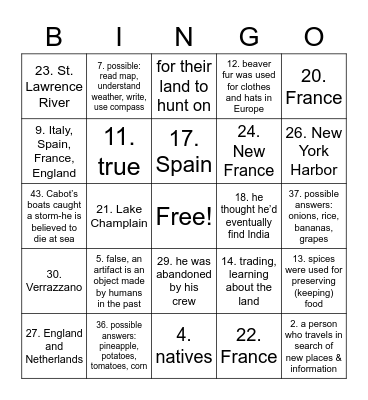 Age of Exploration Bingo Card