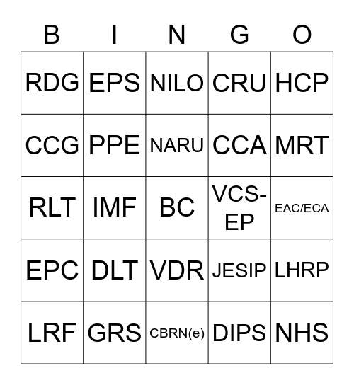 EPRR Bingo Card