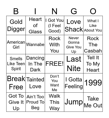 Best Party Songs Bingo Card