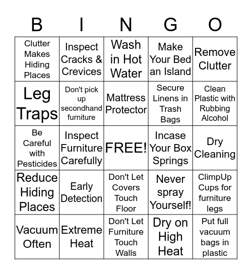 Bed Bug Bingo Card