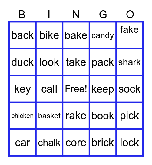WORDS WITH K SOUND Bingo Card