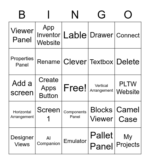 App Creators Bingo Card