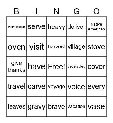 Thanksgiving Bingo V Bingo Card