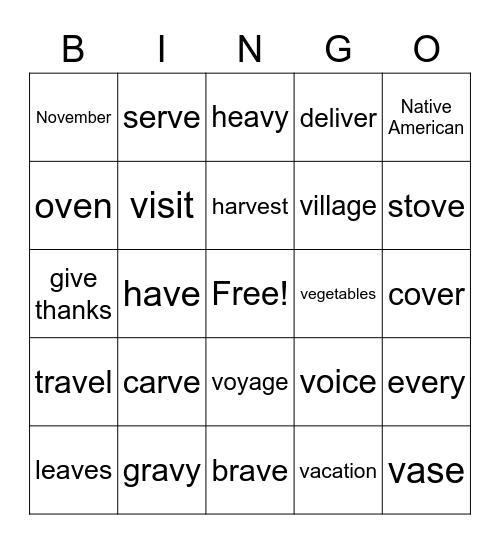 Thanksgiving Bingo V Bingo Card