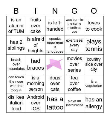 Get2KnowYou Bingo Card