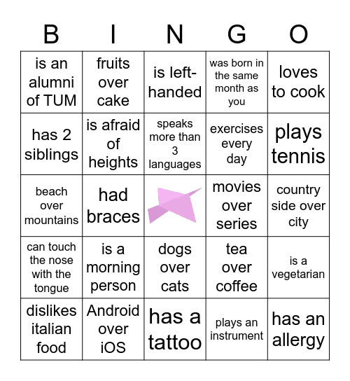Get2KnowYou Bingo Card