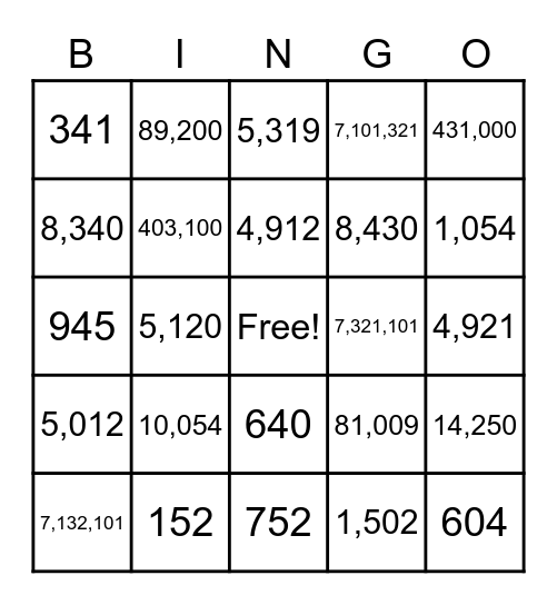 Word Form to Standard Form Bingo! Bingo Card