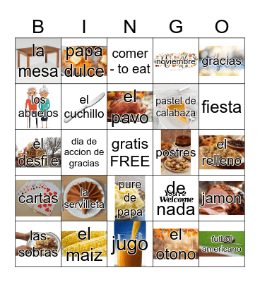 dia de accion de gracias Bingo Card